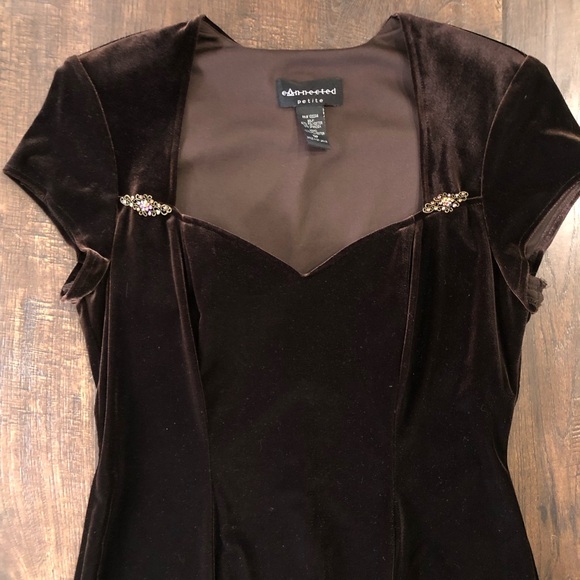 VTG 90s Connected Apparel Y2K Dark Brown Velvet A-Line Sweetheart Neck, 12P - Picture 2 of 10